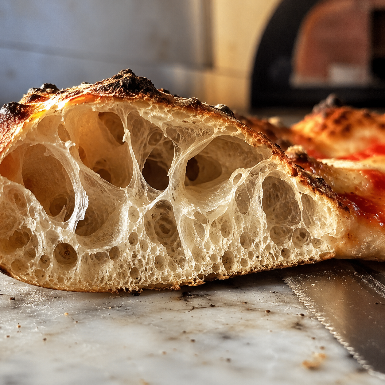 Crumb shot from last night's 72-hour ferment. Open and airy — finally cracked it.