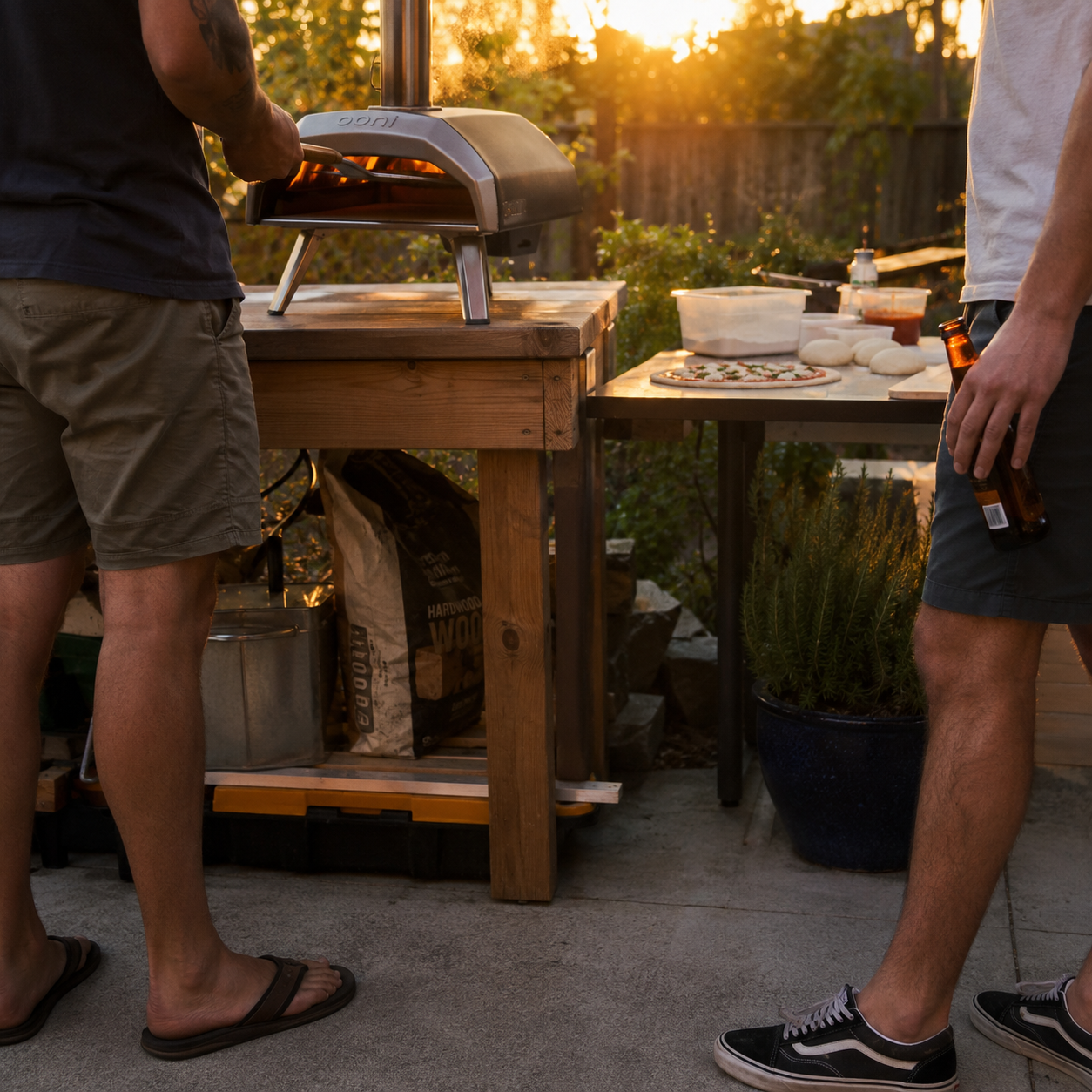 Pizza party with the neighbors. Steel on top rack, broiler high, 6 minutes — no fancy oven needed.